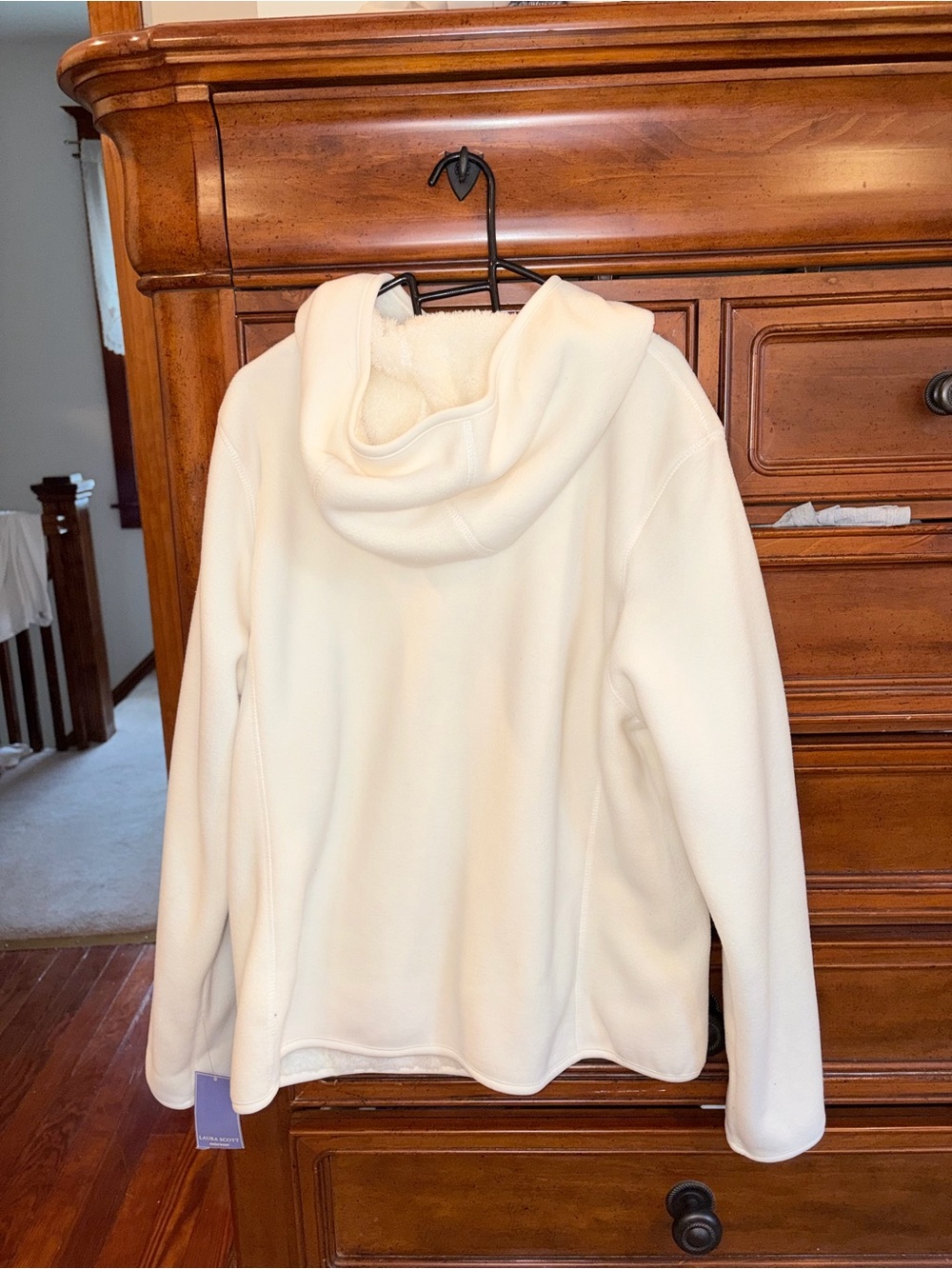 Laura Scott Reversible Sherpa Fleece Zip Hoodie Jacket White Large NWT - Picture 2 of 7